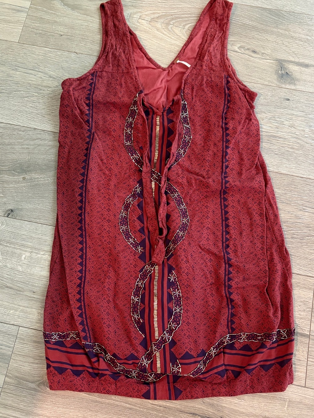 Free People Womens Diamond's & Snakes Shift Dress Size Med Rust Embellished Mini